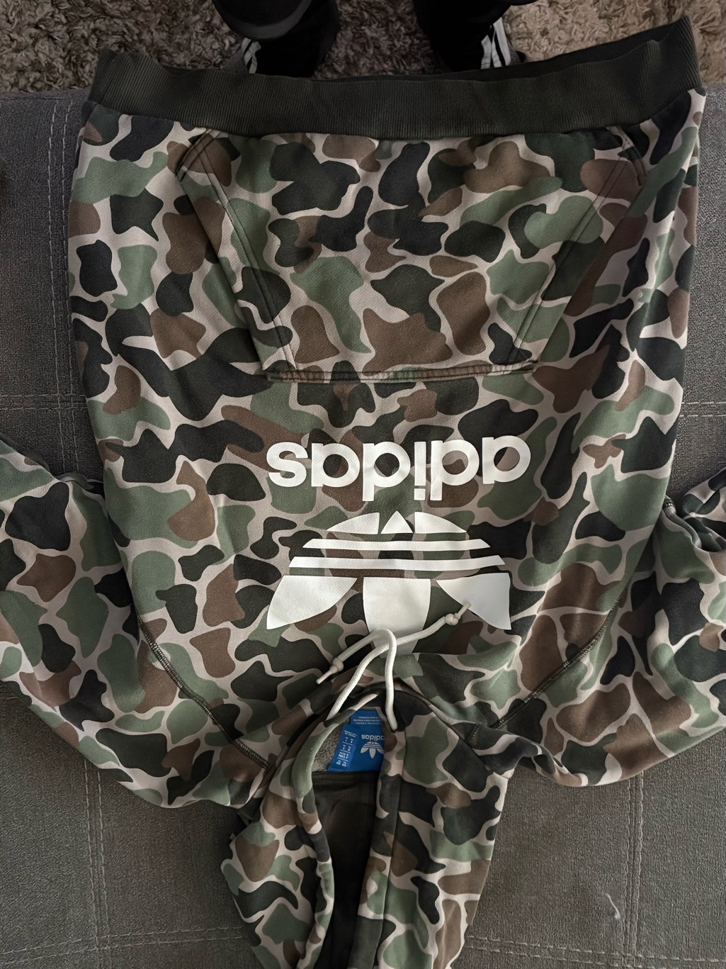 Adidas Green And Brown Camo Hoodie With Blue Tag